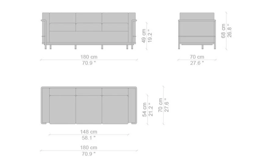 Le Corbusier Lc2 3 Seat Sofa With Down Cushions 3 Le Corbusier Lc2 3 Seat Sofa With Down Cushions - Image 2